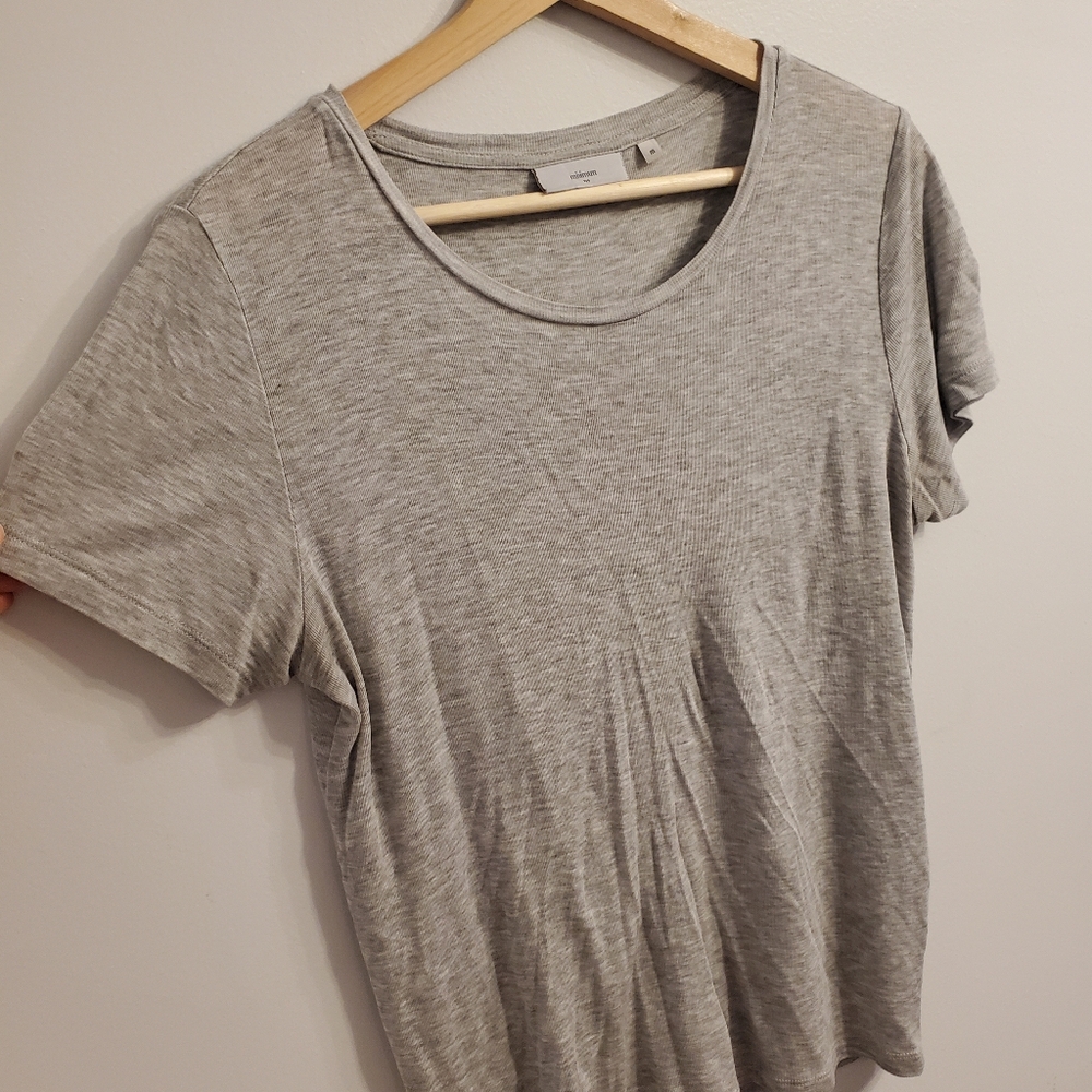 Minimum Medium Basic Crew Neck Ribbed T-Shirt Lightweight Heathered Grey Boho